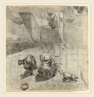 Jean-Ignace-Isidore Grandville, French (1803-1847), Bird's Eye View of a Man and Woman Conversing,