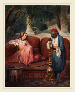 Master VCD, French (19th century), Oriental Woman with a Waterpipe, probably 1845, watercolor and