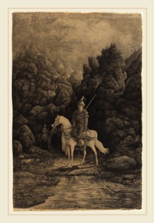 Rodolphe Bresdin, French (1822-1885), Oriental Horseman in a Desolate Mountain Landscape, 1858, pen