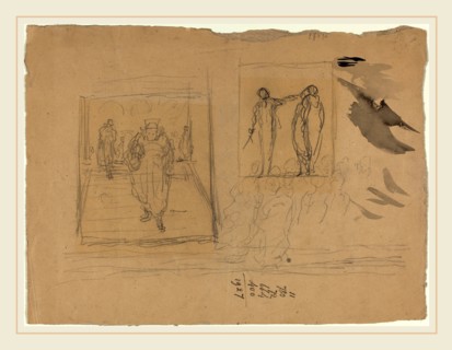 Honoré Daumier, French (1808-1879), Scene in a Palace of Justice, black chalk with wash marks on
