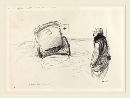 Jean-Louis Forain, Sur la ligne de feu, French, 1852-1931, c. 1914-1919, black crayon with brush