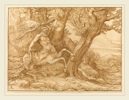Alphonse Legros, Centaur with Branches, French, 1837-1911, pen and brown ink on wove paper