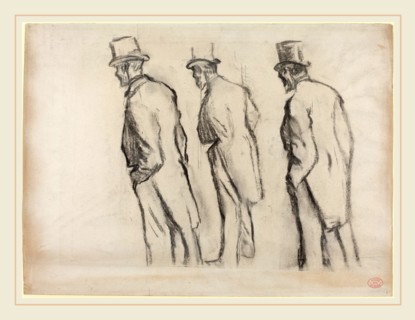 Edgar Degas, French (1834-1917), Three Studies of Ludovic Halévy Standing, c. 1880, charcoal