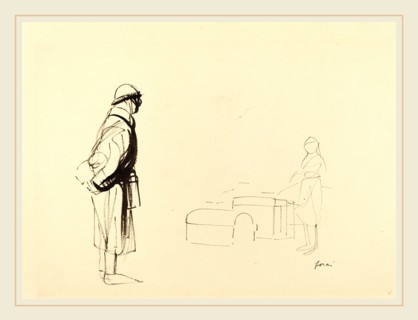 Jean-Louis Forain, Poilu and Nurse, French, 1852-1931, c. 1914-1919, brush and brown ink on wove