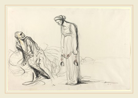 Jean-Louis Forain, Fetters, French, 1852-1931, 1919, black, yellow, and brown crayon on wove paper