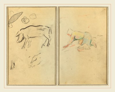 Paul Gauguin, French (1848-1903), A Pig; Breton Peasant Kneeling [verso], 1884-1888, crayon and