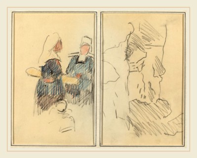 Paul Gauguin, French (1848-1903), Two Breton Women; Landscape [recto], 1884-1888, crayon on wove