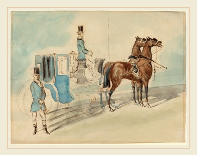 Constantin Guys, French (1805-1892), Carriage with Driver and Groom: Spring, pen and brown ink and