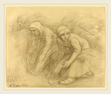 Alphonse Legros, The Reapers, French, 1837-1911, 1907, metalpoint on white prepared paper