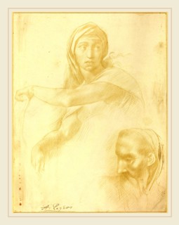 Alphonse Legros after Michelangelo, Study of Delphic Sibyl; Head of a Man, French, 1837-1911,
