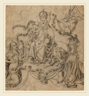 German 15th Century, Christ and Mary Interceding with God the Father, c. 1485, pen and brown ink
