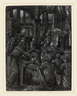 German 16th Century, Christ Disputing with the Doctors, c. 1600, pen and black ink with brush and