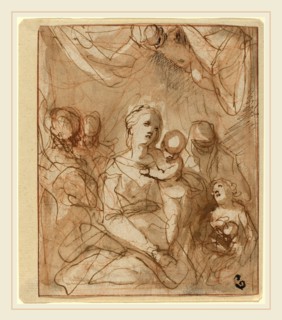 Hans Rottenhammer, German (1564-1625), The Virgin and Infant Jesus with Saints, c. 1600, pen and