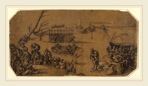 Georg Pencz after Michelangelo, German (c. 1500-1550), The Flood, 1530s, pen and black ink with