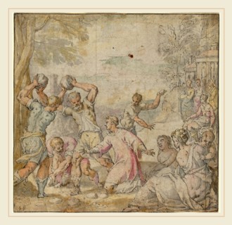 Hans Freyberger, German (1571-1631), The Stoning of Saint Stephen, c. 1610, pen and ink and