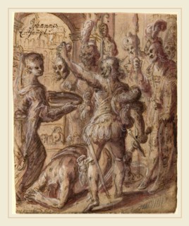 Hans Stutte, German (active 1610-c. 1625), The Beheading of Saint John the Baptist, 1617, pen and
