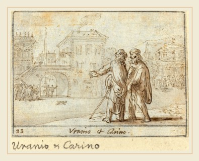 Johann Wilhelm Baur, German (1607-1641), Uranio and Carino, 1640, pen and brown ink with brown wash