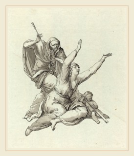 Carl Gotthard Langhans, German (1732-1808), Death Stalking a Woman, pen and black ink with gray