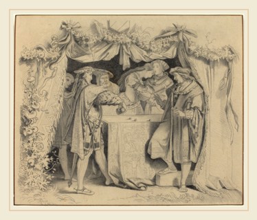German 19th Century, Men Throwing Dice, graphite on laid paper