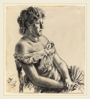 Adolph Menzel, Woman in Court Dress, German, 1815-1905, graphite with stump