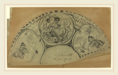 Lovis Corinth, Fan Design [recto], German, 1858-1925, probably 1906, graphite on green paper