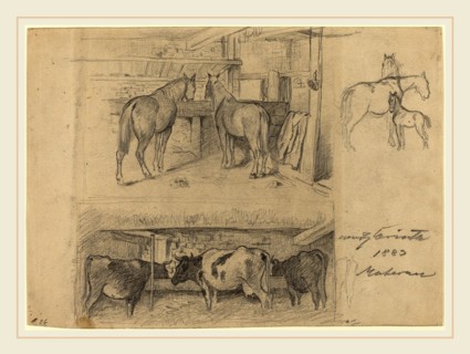 Lovis Corinth, German (1858-1925), The Barn, 1883, graphite on wove paper