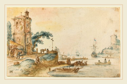 Hendrick Avercamp, Dutch (1585-1634), Scene with a Tower to the Left, c. 1620, pen and brown ink