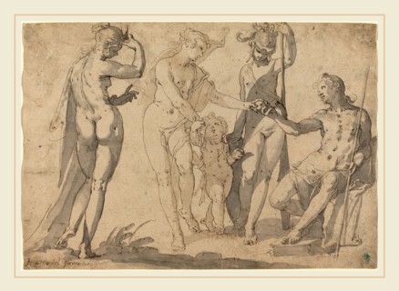 Joachim Anthonisz Wtewael, Dutch (c. 1566-1638), The Judgment of Paris, c. 1615, pen and brown ink
