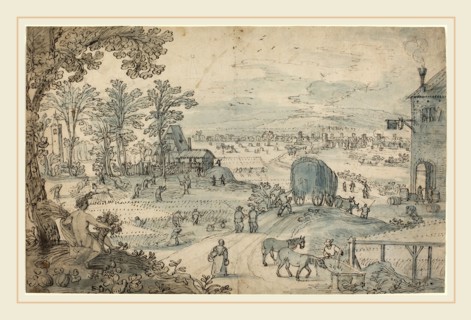 Lodewyk Toeput, Flemish (c. 1550-1603-1605), Summer Harvest in an Extensive Landscape, pen and