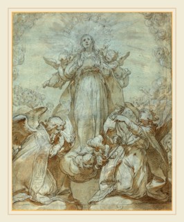 Abraham Bloemaert, Dutch (1564-1651), The Virgin in Glory, pen and brown ink with brown wash