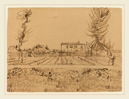 Vincent van Gogh, Dutch (1853-1890), Ploughman in the Fields near Arles, 1888, reed pen and brown