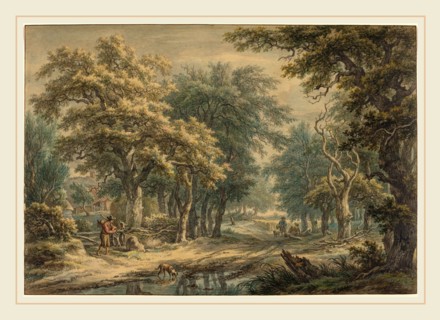 Egbert van Drielst, Dutch (1746-1818), At Donderen, in the Woods of Drenthe, 1799, watercolor over