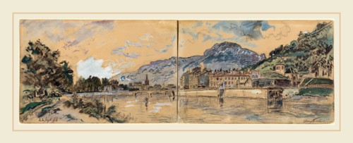 Johan Barthold Jongkind, Dutch (1819-1891), Grenoble, 1883, watercolor and gouache over black chalk