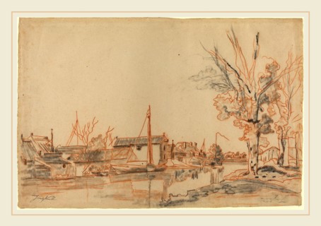 Johan Barthold Jongkind, Dutch (1819-1891), Bords de Canal, red chalk and graphite on laid paper