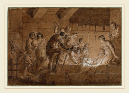 Giuliano Traballesi, Italian (1727-1812), The Nativity, pen and black ink with brown wash,