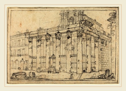 Francesco Piranesi, Italian (c. 1758-1810), The Temple of Antoninus and Faustina, black chalk on