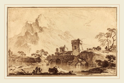 Pietro Giacomo Palmieri, Italian (1737-1804), Fortified Bridge against Distant Mountains, c. 1760,