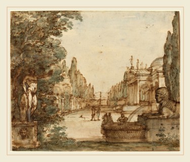 Mauro Antonio Tesi, Italian (1730-1766), Capriccio with a Palladian Villa, c. 1760, pen and brown