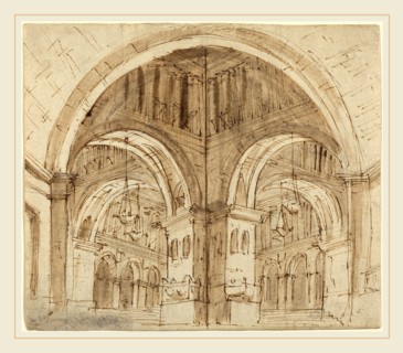 Lorenzo Sacchetti, Italian (1759-after 1834), Design for a Vaulted Hall, pen and brown ink with