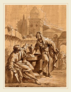 Follower of Francesco Fontebasso, Christ and the Woman of Samaria, 18th century, pen and brown ink,
