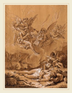 Follower of Francesco Fontebasso, Death of the Magdalene, 18th century, pen and brown ink, brush