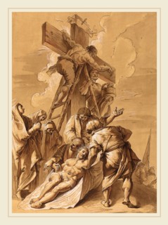 Follower of Francesco Fontebasso, The Deposition, 18th century, pen and brown ink, brush and brown