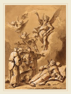 Follower of Francesco Fontebasso, Death of a Holy Friar, 18th century, pen and brown ink, brush and