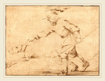 Stefano Della Bella, Italian (1610-1664), Huntsman with a Hound on a Leash, pen and brown ink on