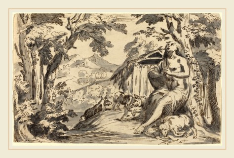 after Pietro Testa, The Prodigal Son, 18th century, pen and brown ink with gray wash on laid paper
