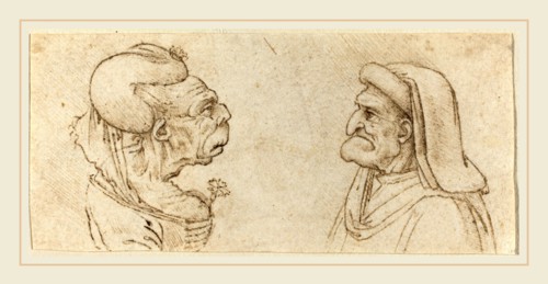 Francesco Melzi after Leonardo da Vinci, Italian (1493-c. 1570), Two Grotesque Heads, pen and brown