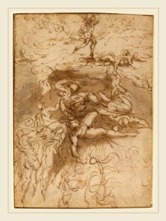 Parmigianino, Italian (1503-1540), The Fall of the Rebel Angels [recto], c. 1524-1527, pen and