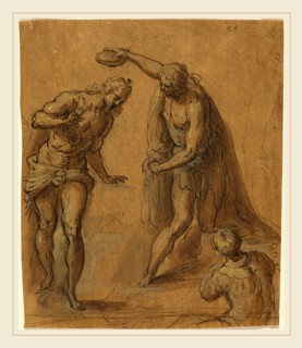 Jacopo Palma il Giovane, Italian (1544 or 1548-1628), Sketch for a Baptism of Christ, pen and brown