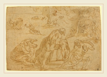 after Raphael, The Deluge, from the Loggia of the Vatican, pen and brown ink on laid paper
