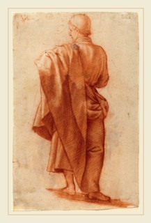 Jacopo Chimenti, Italian (c. 1554-1610), Standing Draped Man [recto], red chalk on laid paper